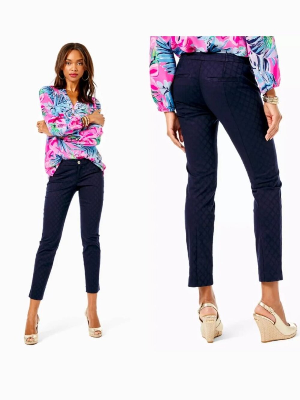 NWT! LILLY PULITZER Kelly Textured Ankle Length Skinny Pant In Midnight Navy 12